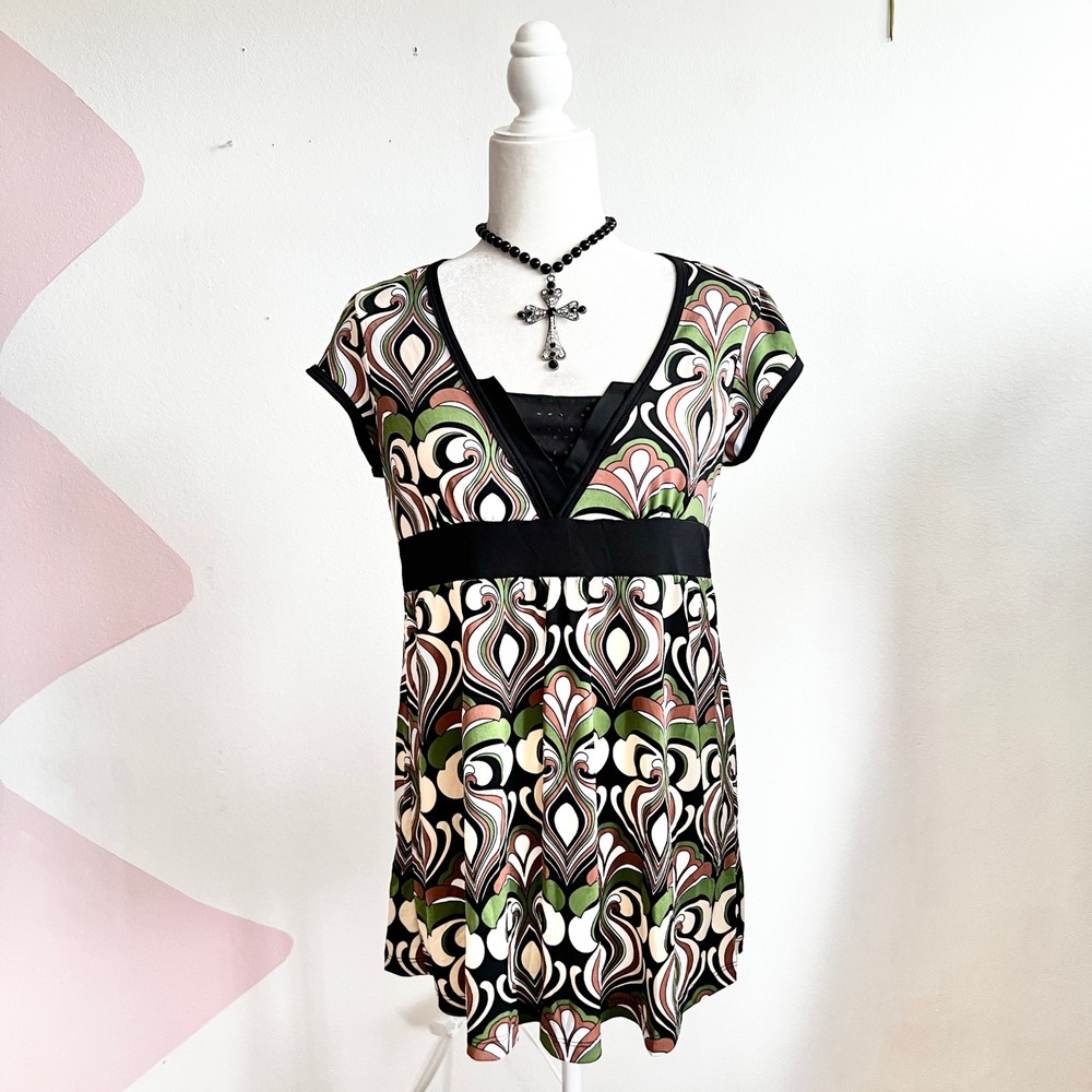 Vintage Y2K Babydoll Top Floral 2000s Retro‎ 90s 70s Inspired Medium